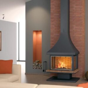 Wall-mounted wood fireplace CH 82 w/glass 16 kW - Focgrup