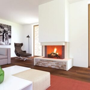 Caminetto a legna a parete completo di rivestimento LINEA