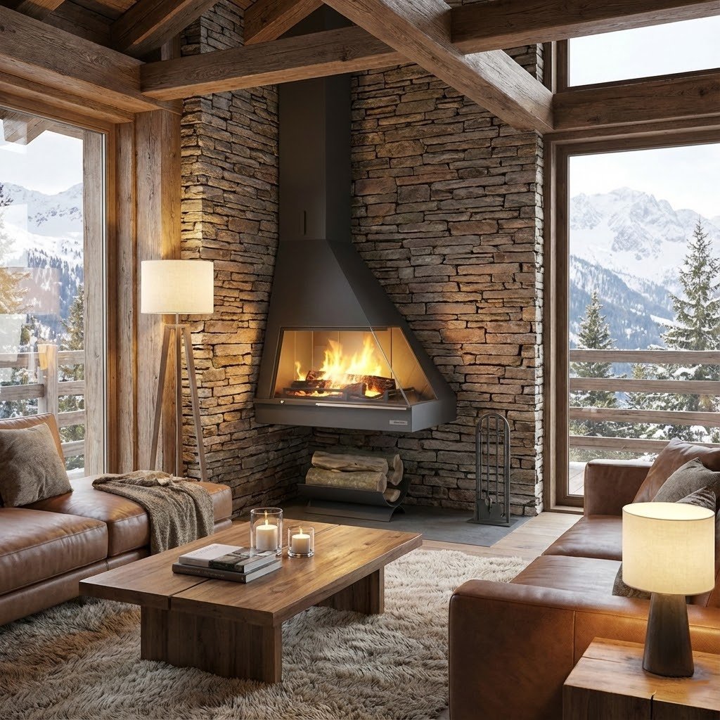 Camino a legna angolare CH 05 con vetro 12kW Focgrup