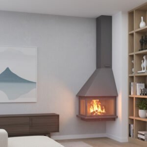 Camino a legna sospeso angolare CH 57 con vetro 12 kW Focgrup