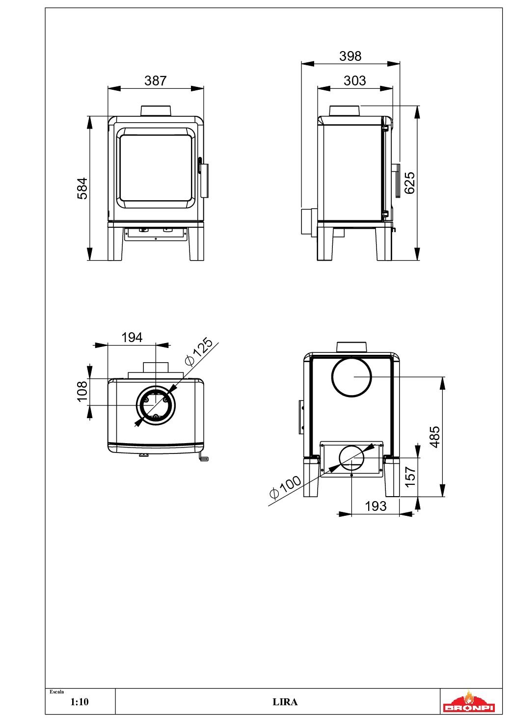 Corner Cast Iron Wood Stove LIRA 6,3 kW - Bronpi - Image 3